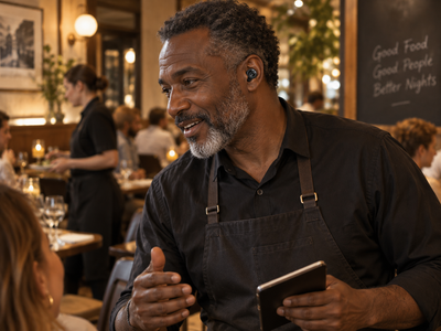 Restaurangpersonal med The Beat One i örat